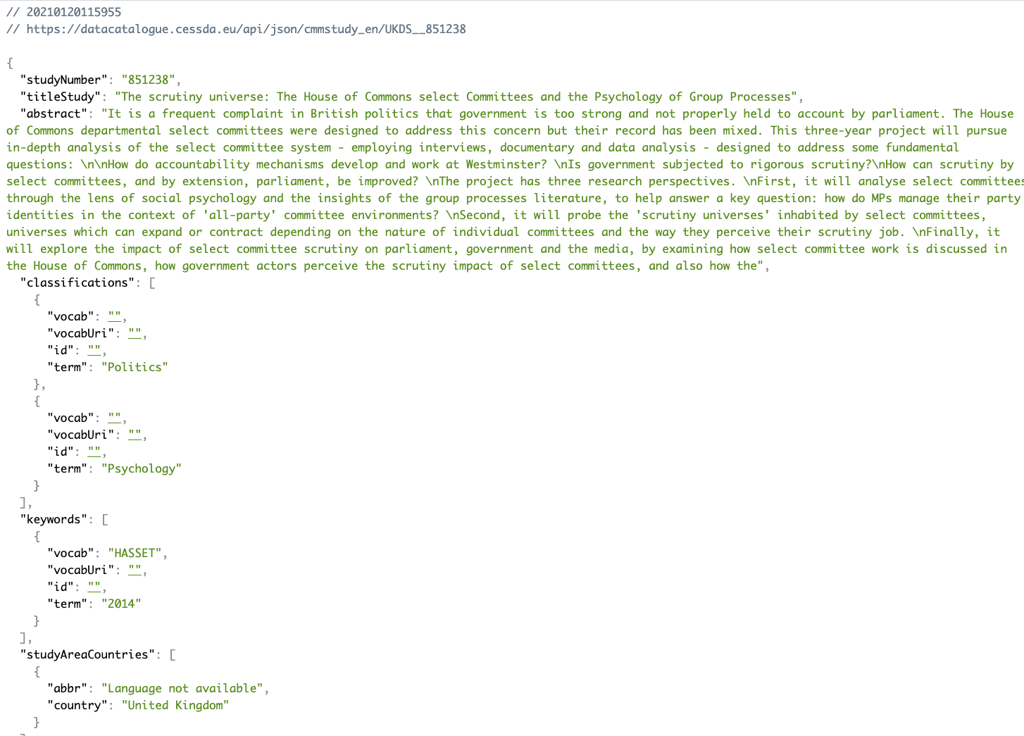 Formatted JSON view